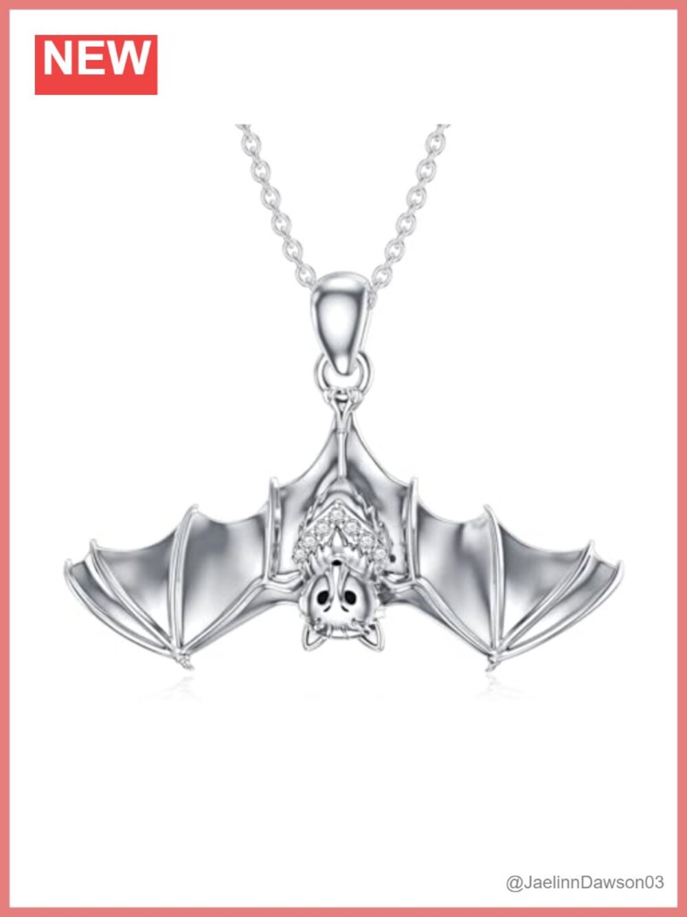 Lab Diamond Bat Pendant Necklace 925 Sterling Silver Gothic Halloween Gift